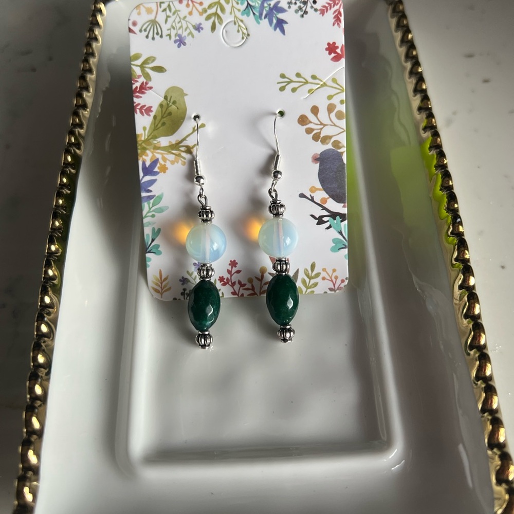 Elegant Silver and Green Beaded Earrings